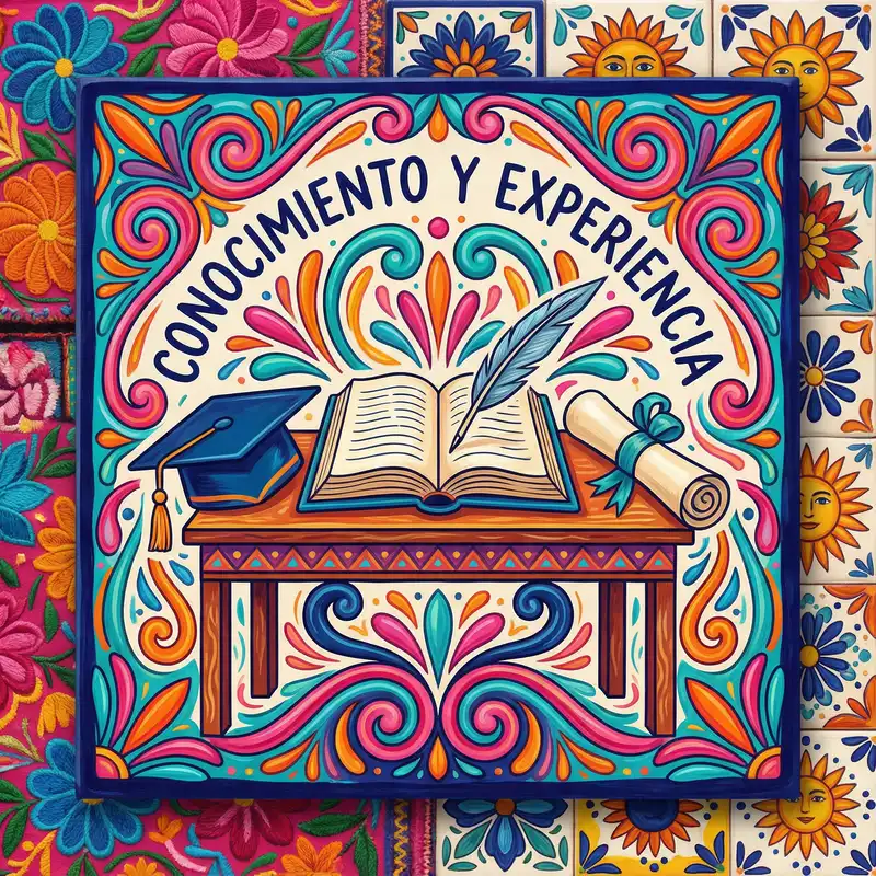 Ilustración de conocimiento y experiencia con libro abierto y birrete de graduación